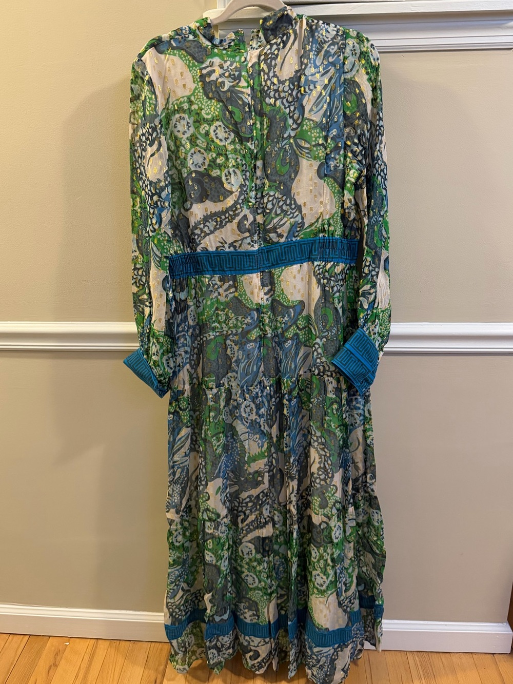 Blue and Green Annabelle Dragon Paisley Maxi Dress with Contrast Waist - Picture 7 of 8